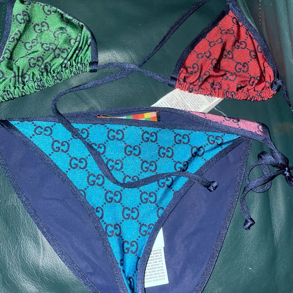 Authentic Gucci Rainbow Monogram Bikini Bathing Suit Size Medium
